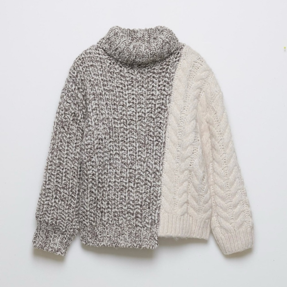 Zara Chunky Knit Two-Tone Sweater